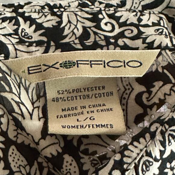 Exofficio Black & White Patterned Button-up Blouse, Large, Pre-owned - Picture 5 of 6
